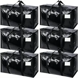 Alternative to Moving Boxes, 6 Pack Extra Large Moving Bags, 24 Gallon 95L Capacity Heavy Duty Storage Totes, Waterproof Packing Pouches for Clothes Bedding, Triple Layer Reinforced Stitching Totes for House Moving Supplies with Zippers, Black/Blue