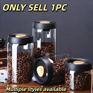 Glass Transparent Vacuum Sealed Storage Containers, Coffee Bean Pressure Pump Jar, Waterproof Kitchen Organizer for Tea Nuts Grains Accessories
