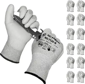 Schwer 12 Pairs ANSI A6 Cut Resistant Gloves CR7120 Cut Proof Work Gloves, Touchscreen, for Men and Women Used for Woodworking, Glass Cutting, Construction, Cargo Handling, Car Repair