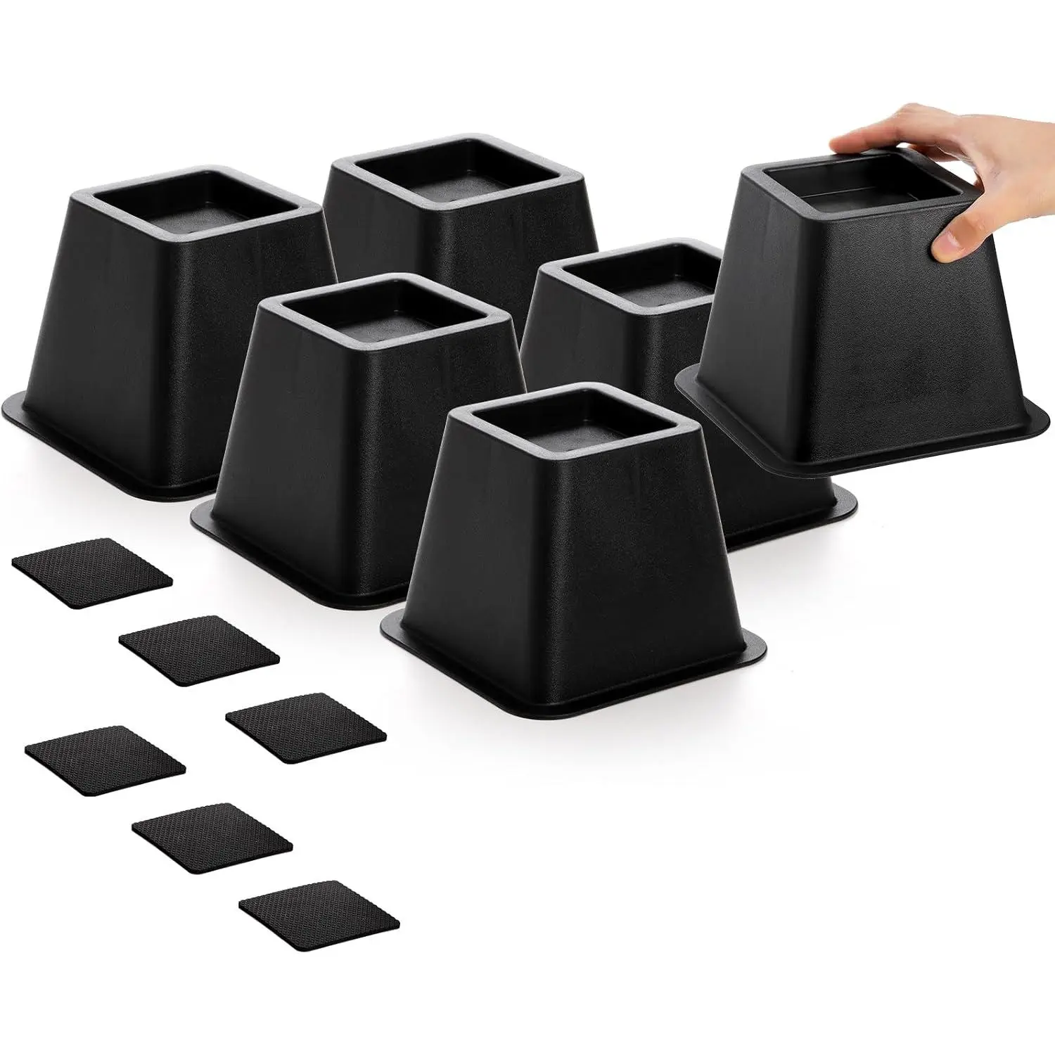 6-Pack Heavy-Duty Solid ABS 4 In Bed Risers, Non-Slip Stackable Home Organizer for Under-Bed Storage & Small Bedrooms, 2200 lbs Per Leg Capacity, Easy Clean, Protects Furniture, Saves Space, Reduces Back Pain, Improves Sleep Quality