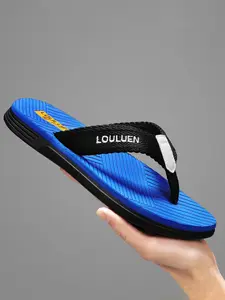 Men's Casual Letter Label Design Solid Color  Flip Flops, Trendy Breathable Non-slip Slippers, Comfortable Soft Bottom Slippers for Indoor & Outdoor Wear