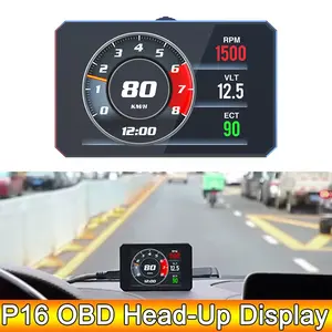 P16 Car Head-Up Display with 360 Degree Rotating Suction Cup Stand, Obdii Smart Speedometer, Rpm, Water Temperature, Voltage, Engine Fault Alarm, Car Monitor