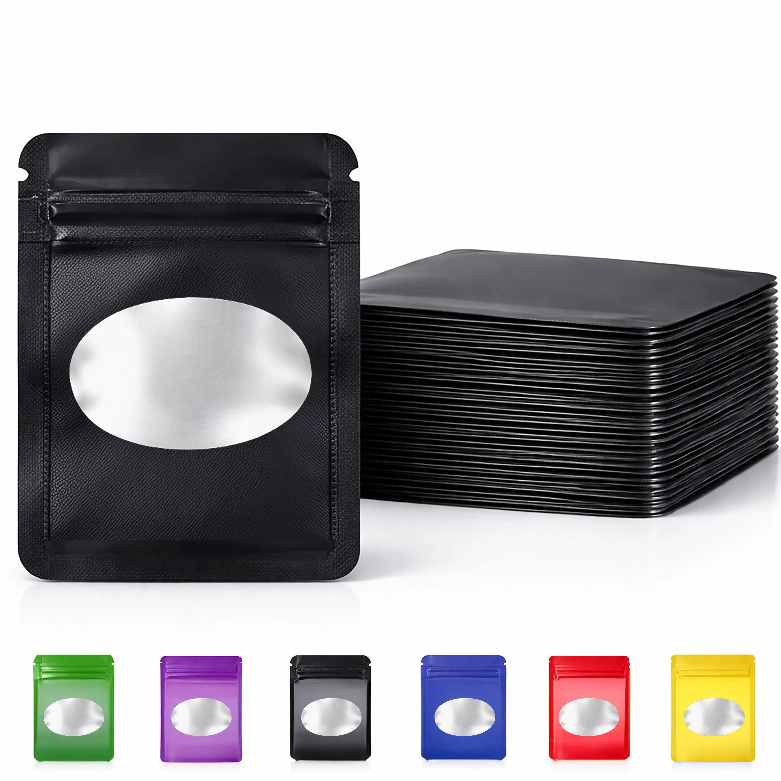 50 Pack Small Solid Color Zip-Seal Foil Pouches (4"x5") Oval Style Selection
