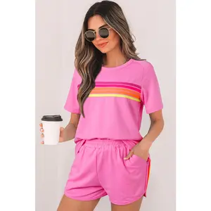 Bonbon Striped Patch Front Casual Tee