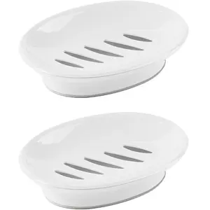 2-Pack Soap Dish with Drain Plastic Sponge Holder Easy Cleaning Soap Saver Tray Caddy Keep Dry Stop Mushy for Shower Bathroom Kitchen(White)