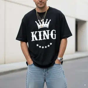 King Men's Graphic Cotton T-Shirt White Casual Street Style with Bold Black Print Round Neck Short Sleeve All-Season Comfort Fit Allseason Apparel Regular Fit Top Knitted Texture