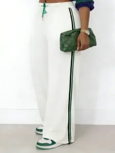 Cloudy White Side Stripe Wide Leg Casual Comfy Sporty Sweatpants （Exra Length/Tall Fit）