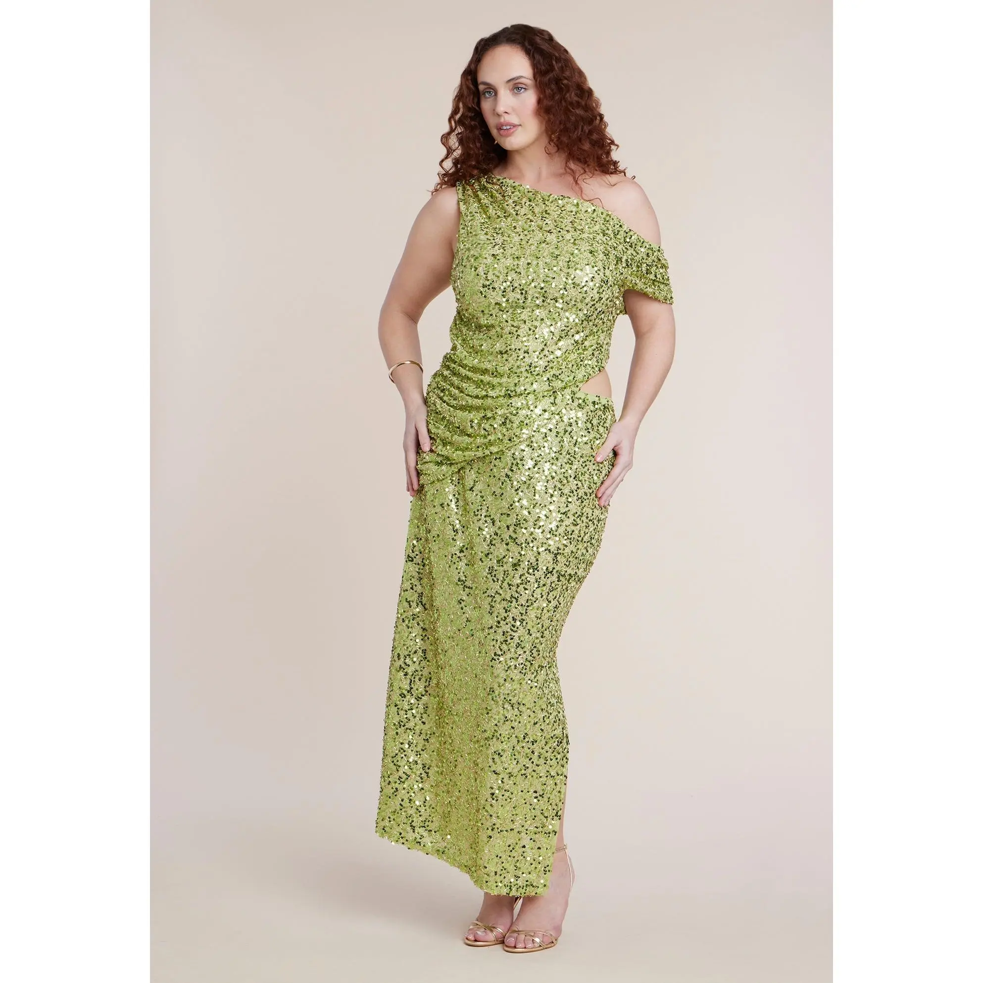ELOQUII Women's Plus Size Off The Shoulder Embellished Maxi Dress
