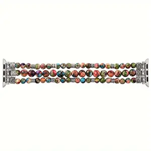 Colorful Emperor Stone Bead Bohemian Bracelet for Apple Watch Bands 38Mm 40Mm 41Mm Series 9 8 7 SE 6 5 4 Stylish Handmade Elastic Watch Band for Women