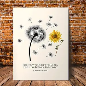 Carl Jung Inspirational Quotes Canvas Poster, Wooden Frame Flower Mental Health Print, Therapist Office Wall Art, Psychologist Room Decoration, Creative Home Bedroom Kitchen Living Room Bathroom Artwork