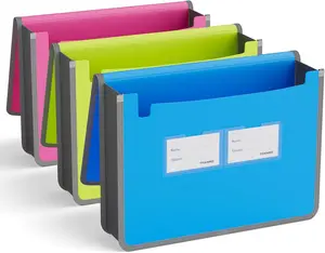 3 Pack Expanding File Folder Organizer Poly Pockets A4/Letter Size, Plastic Expandable File Wallet/Colorful Document Folder with Elastic Closure,  Accordion File Pouch, 2 Card Holder
