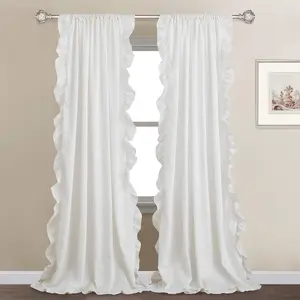 Ruffle Curtains for Bedroom,Farmhouse Style Shabby Chic Window Curtain Panel Set  Protect for Dining Room/Bathroom/Living Room/Dorm/Cottage/Country, White, W52 x L84, 2 Panels