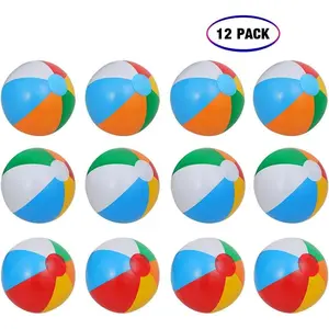 24 Pack 10 Inch Inflatable Rainbow Beach Balls, Colorful Pool Water Toy for Kids, Summer Indoor Outdoor Game & Party Supplies