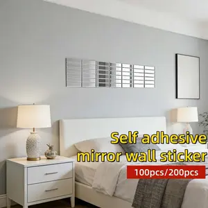 100pcs/200pcs Self-adhesive Mirror Decorative Stickers, Acrylic DIY Craft Decorative Mirrors, Rectangular Mirror Wall Stickers, Suitable for Home Wall and Ceiling Installation