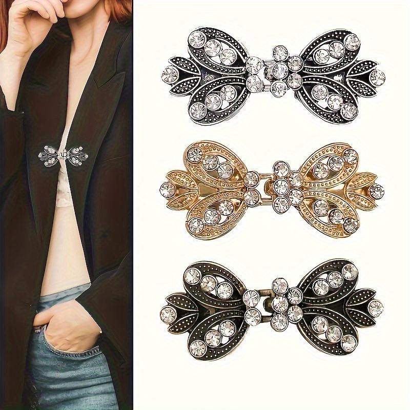 Vintage Rhinestone Sweater Clips 3-Pack, Versatile Vortex Cape Shawl Dress Clips, Fashion Jacket Fasteners & Scarf Holders for Ladies