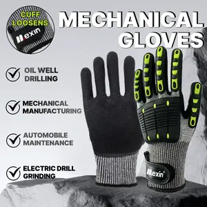 LBST-01-1 Pair Mexin Heavy Duty TPR Work Gloves, Mechanic's Gloves With Breathable Spandex Back, Touchscreen Fingertips, Non-Slip Grip, Maintenance