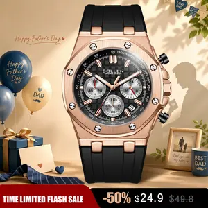 【Father's Day gift 】SOLLEN 712 Men's Sports Chronograph Watch Large Dial Multi-Function Quartz with Date Display Luminous Waterproof Durable Silicone Strap Trendy Gift for Boyfriend Husband or Dad Perfect for Birthday Valentine’s Day