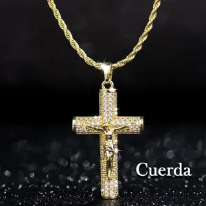 14k Real Gold-Plated Cuban ,Figaro, Miami Cross with Christ ,24 inches Long and 4mm Wide,Handcrafted Polishing and MultipleElectroplating Goldtone Men's Cross Necklacechrist bold necklace jesus crucifix pendant beleiver