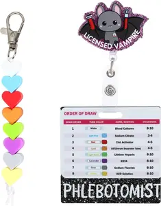 4 count Phlebotomy Badge Reel Kit,Order of Draw Badge Card with Bling  Patch,Nurse Accessories for Work,Nurse ID Badge with  Clip for School RN Student(Black)