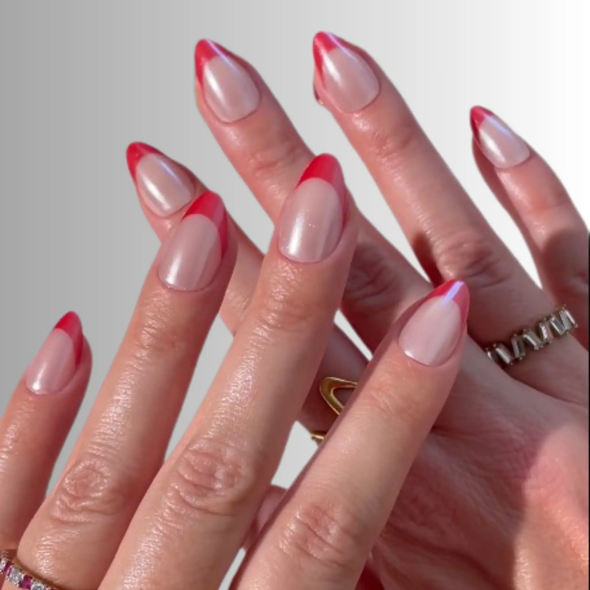Red Candy Tips Press-On Nails - High-Gloss Red French Tips on Nude Base Square Shape Easy Application Glam Manicure