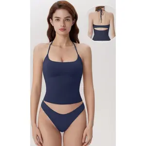 Halter Tops for Women Tank Tops with Built in Bras Double Lined Open Back Y2K Going Out Camisole