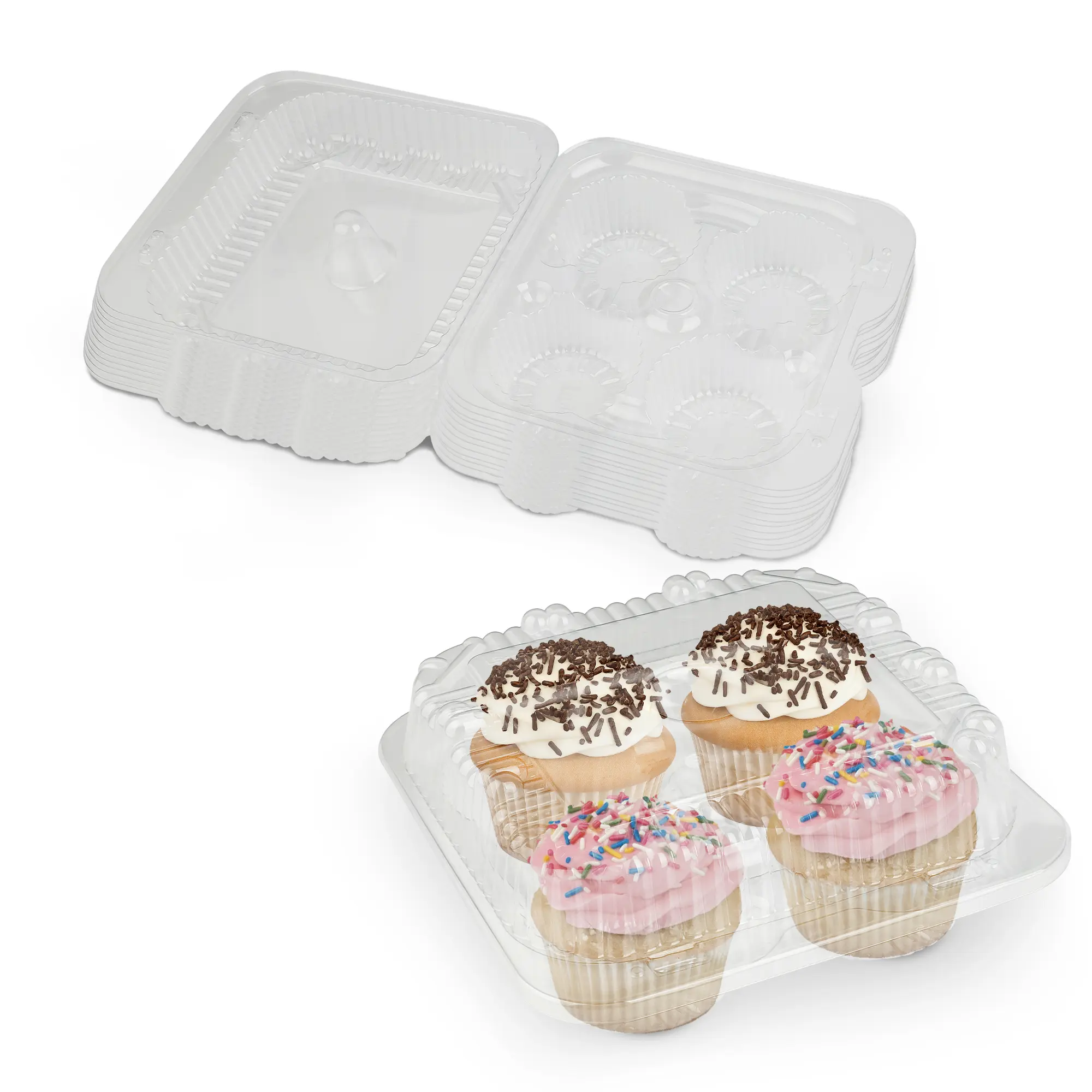 MT Products Clear Plastic Cupcake Containers 4 Compartment - Pack of 15
