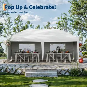 OP-10x20 Canopy Tent, Outdoor Pop Up Tent with 210d Oxford Fabric, 4 Sidewalls and Roller Bag, Portable Canopy Tent with 3 Adjustable Height for Hiking, Camping, Picnic, Family Outings, Events