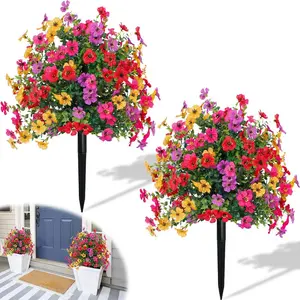 Artificial Flowers for Outdoor Indoor Garden Home Decoration, Plastic Faux Flowers, Faux Flower Daisy with Eucalyptus Leaves Fake Plants Greenery Boxwood Porch Patio