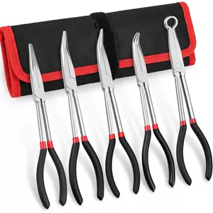 11 Inch Extra Long Needle Nose Pliers Set, Straight and 25°/45°/90°Bent, Circle Nose, Multi-Angle Tips for Tight Access, Long Nose Pliers for Narrow Spaces, Hard-to-Reach Areas, Precision Work