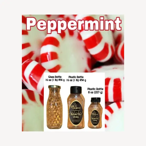 Oh Honey Please Peppermint Flavor Infused 100% Natural Raw & Unfiltered Honey 16 oz Plastic Bottle Kosher Gluten Free Nutrient Rich Antioxidant Packed