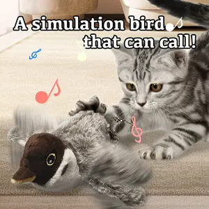 Hot Sell Red Cat Toy Bird，Rechargeable Lifelike Interactive Flapping Bird Cat Toy Tweet,Automatic Catnip Toys For Cats Kitten