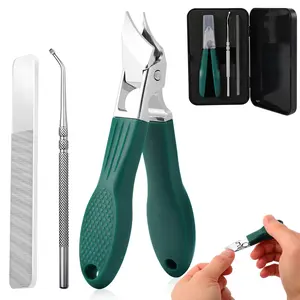 Eagle Beak Beveled Nail Clippers, Upgrade Stainless Steel Wide Jaw Opening Anti-Splash Nail Clipper Set of 3-Piece, Long Handle Angled Head Toenail Clippers for Ingrown & Thick Toenails, for Men Women