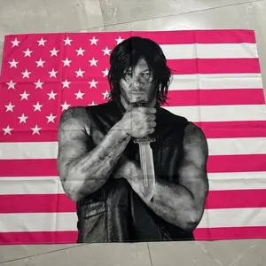 Norman Reedus Pink US Flag |   Daryl Dixon Hot Actor Tapestry |   Walking Dead Aesthetic Decor |   Pink American Wall Flag |   Signature Tapestry