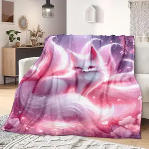 Cute Fox Pattern Blanket, Soft Comfortable Throw Blanket, Warm Napping Blanket for Home Office, Air-conditioned Room, Multifunctional Blanket for Home Travel Office