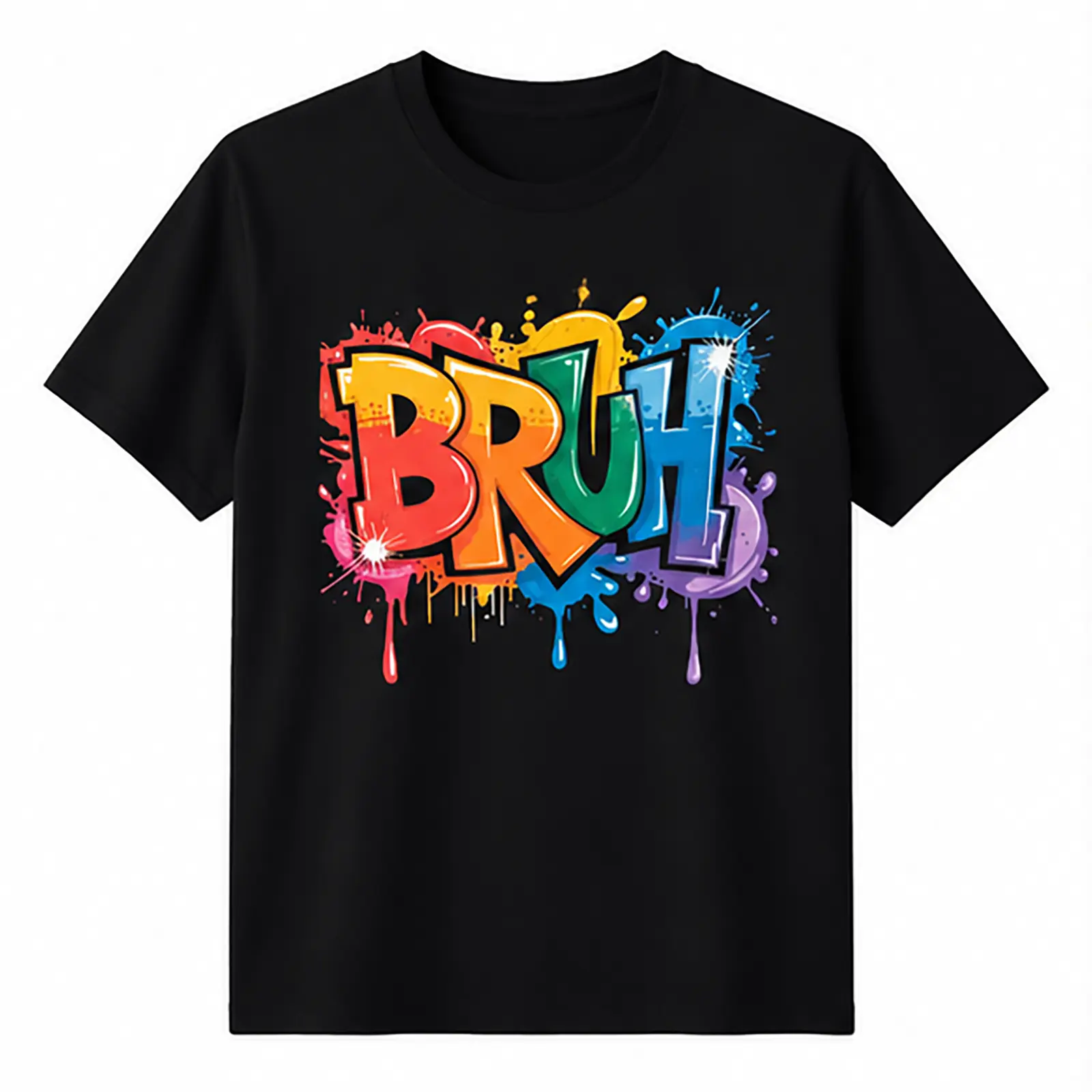 Funny BRUH Graphic T Shirt for Men Women, Colorful Graffiti Letter Print Tee, Casual Unisex Short Sleeve Shirt, Trendy Streetwear Top, Novelty Gift for Friends