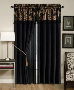 Chezmoi Collection Royale Floral Jacquard Window Curtain Set - 4-Piece