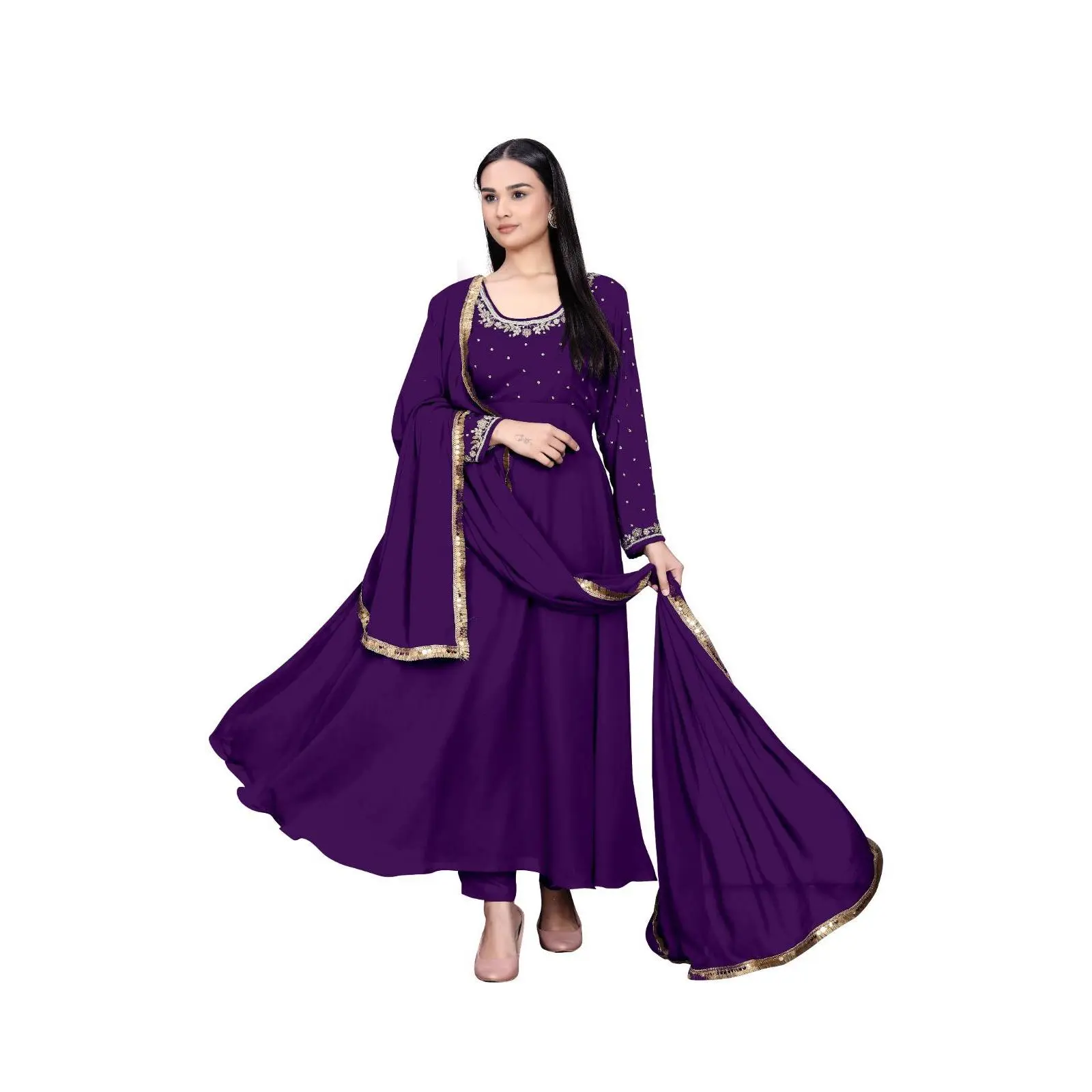 Women’s Premium Georgette Handwork  Anarkali Gown Set with Dupatta & Pant