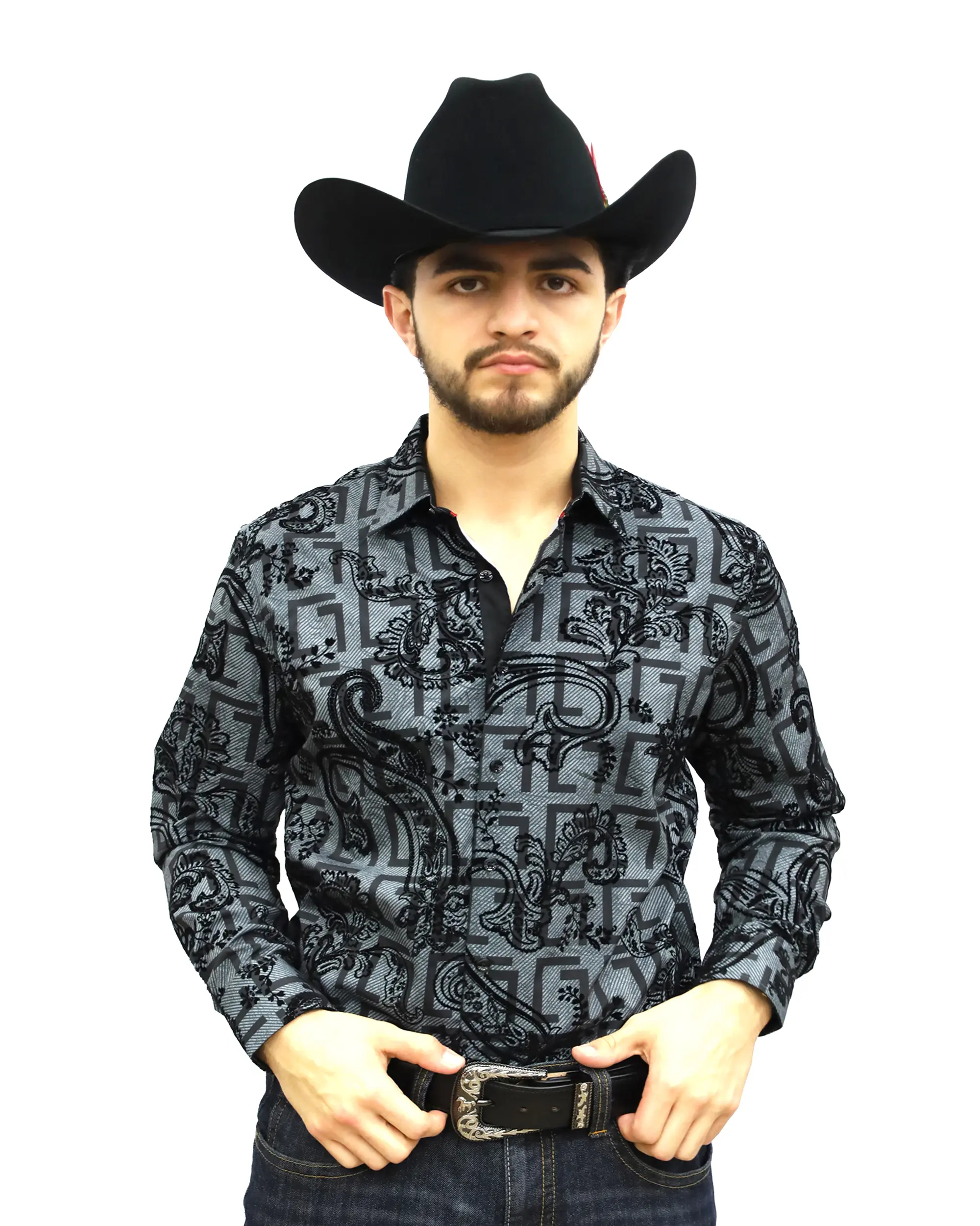 VS100L - FPMSFL - D-86-4 - Grey - Vaquero Signature Fashion Printed Shirt