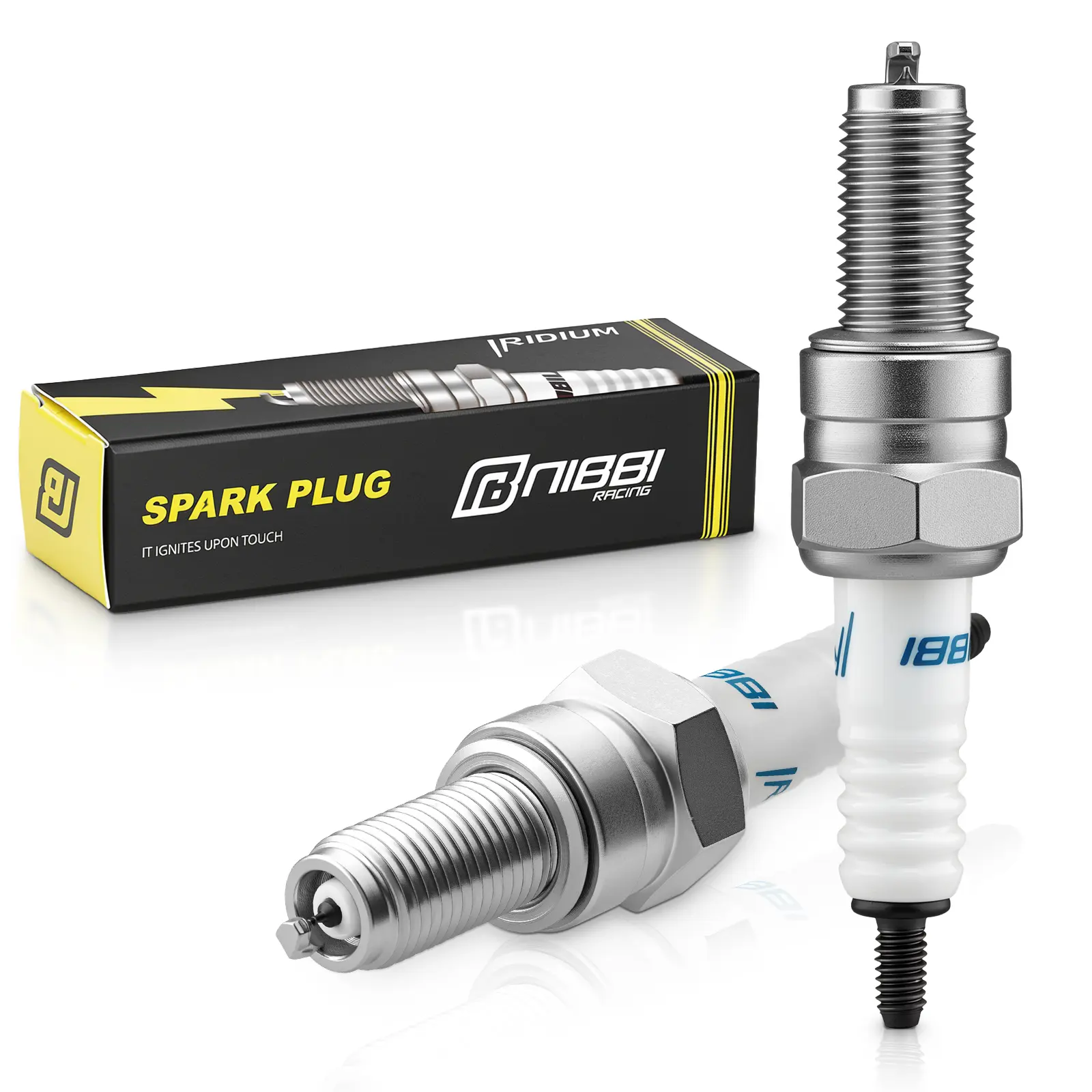 NIBBI R9IV Iridium Spark Plug, Thread Dia 10mm Thread Length 19mm Hex Size 16mm Heat Range 9, Replacement Motorcycle Spark Plug Compatible with Honda Yamaha Kawasaki Suzuki Zongshen NC250(2PCS)