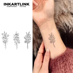 INKARTLINK Tattoo Tech, 2 Sheets Medium Semi Permanent Tattoo, Temporary Tattoos, Last 1-2 Weeks, Waterproof, Realistic Look, No Adhesive, No Reflection (Three Bunches of Flowers)