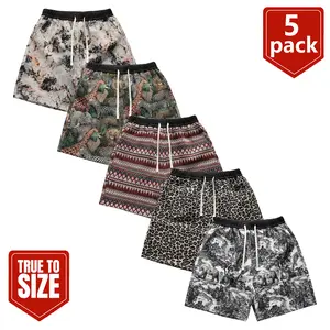 5-Pack Men's Summer Textured Shorts – Polyester Quick Dry, Elastic Waist, Loose Fit, XS-XL, 46-52cm Inseam, Machine Washable, USA Stock