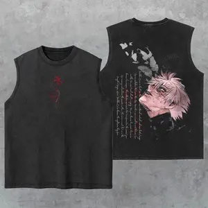 Kaneki Ken Graphic Washed Tank Top, Gym Essential, Vintage Casual Crewneck Short Sleeves Menswear T-shirts Classic Cotton Fabric Streetwear