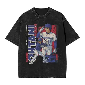Ohtani Dodgers Anime Style Men's 100% Cotton Casual Short-Sleeve O-Neck Whimsical Clothes, Washed Funny Streetwear T-Shirt, Plus-Size Menswear Top Merch