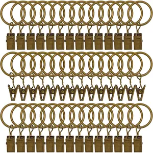 42 Pack Curtain Rings with Clips 1.26" Interior Diameter,Metal Drapery Ring with Clips Compatible with up to 1 inch Drapery Rod,  Decorative Rustproof Drapery Ring with Hooks(Bronze)