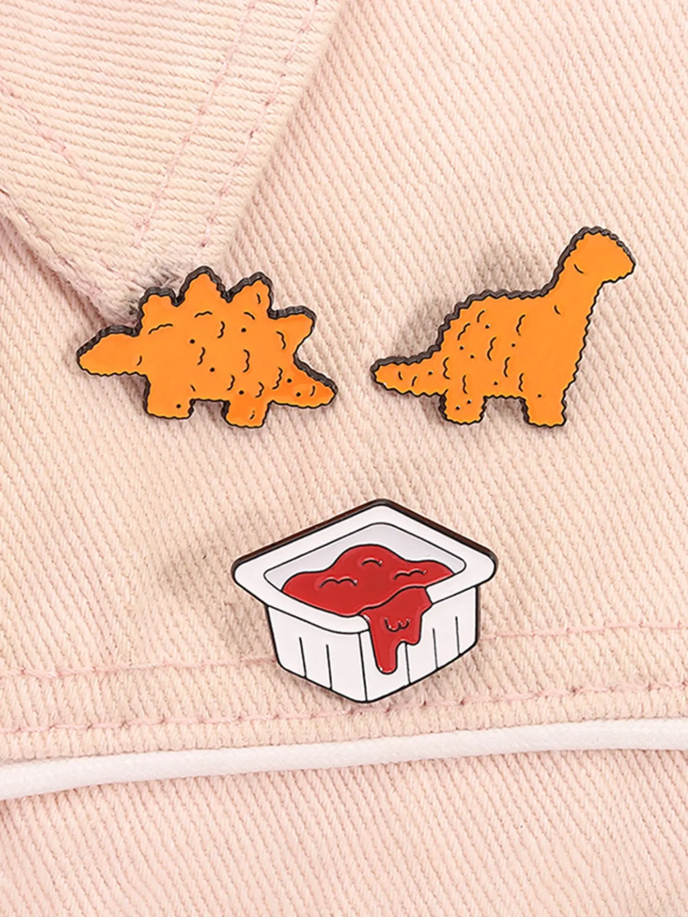 3pcs/set Cartoon Dinosaur Cookies Enamel Alloy Lapel Pins Brooch Pin Clip Stegosaurus Tyrannosaurus Rex Cookies Ketchup Metal Brooches Lapel Backpack Badge Fashion Style Jewelry Accessories Durability Gifts for Friends