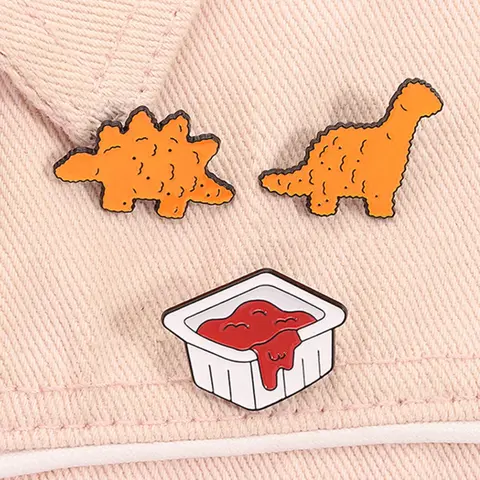 3pcs/set Cartoon Dinosaur Cookies Enamel Alloy Lapel Pins Brooch Pin Clip Stegosaurus Tyrannosaurus Rex Cookies Ketchup Metal Brooches Lapel Backpack Badge Fashion Style Jewelry Accessories Durability Gifts for Friends