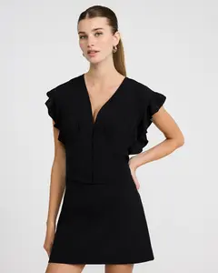 Express Women's Polyester V-Neck Flutter Sleeve Button-Front Blouse - Feminine, Cute, Chic Shirts