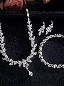 Classic Water Drop Zircon Bridal Wedding Accessories Set, Earrings Necklace Bracelet Dress Suit, 4 Piece Jewelry for Brides