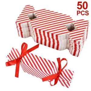 10/50pcs Christmas Red Candy Box with Ribbons Chocolate Cookies Packaging Bag DIY Xmas Tree Ornaments Decoration Wedding Party