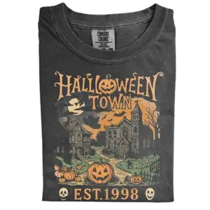 Comfort Colors Halloween Town EST 1998 Shirt, Vintage Halloween Pumpkin T-Shirt, Haunted House Tee, Spooky Fall Apparel, Trick or Treat Shirt, Gift for Men Women, Crew Neck T-shirt, Trending T-shirt